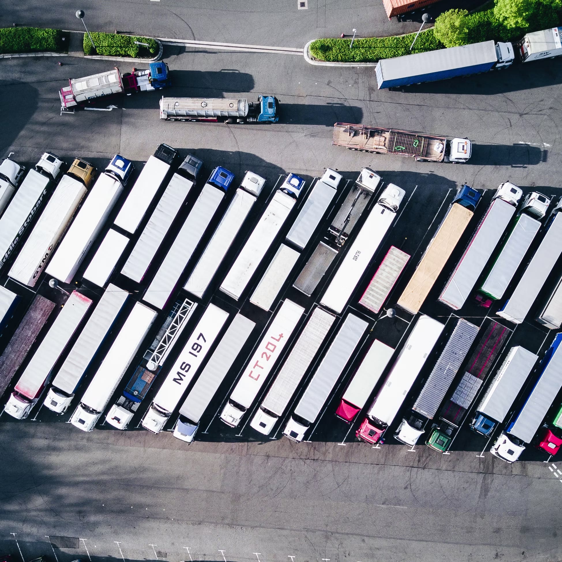 Commercial truck fleet prepared for transport operations